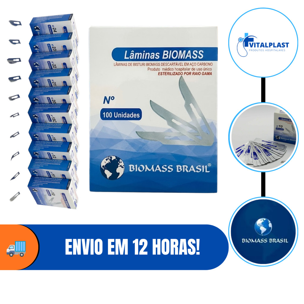 Lâmina de Bisturi em Aço Carbono Biomass Brasil Todos os Tamanhos