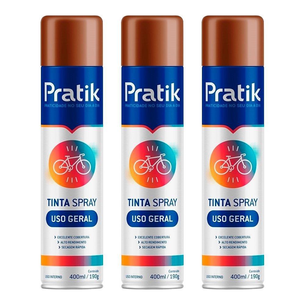 Kit 3 Tintas Spray Pratik Uso Geral Marrom 400ml