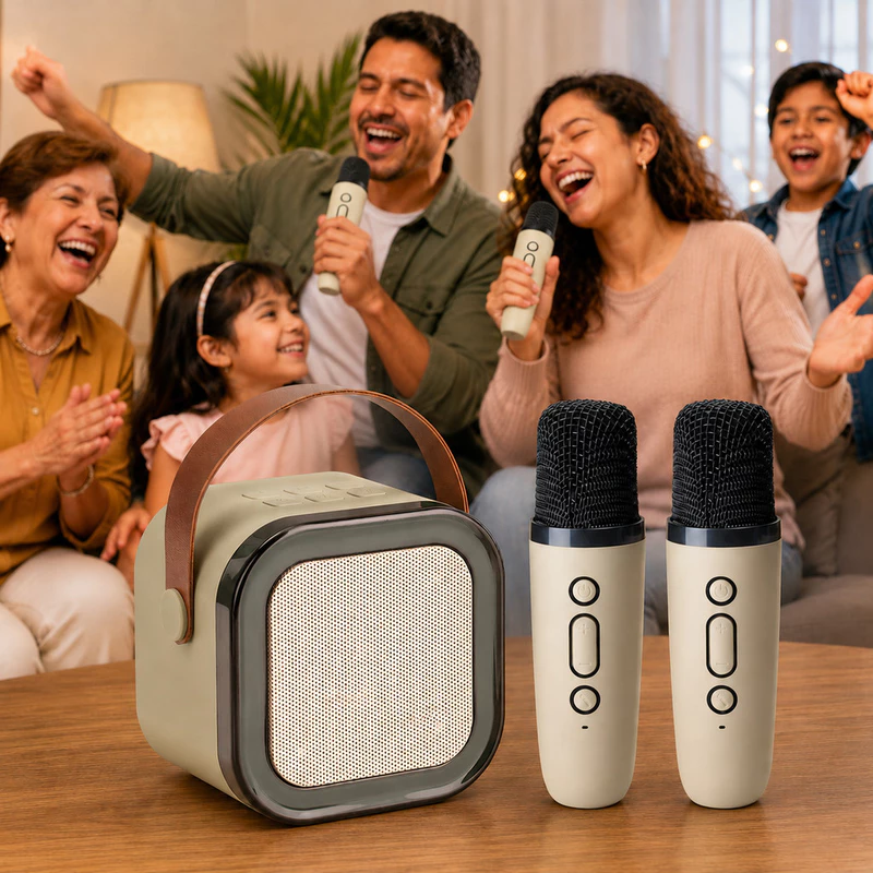 Caixa de Som Portátil Karaokê Bluetooth com 2 Microfones Sem Fio Anjgg — foto 2