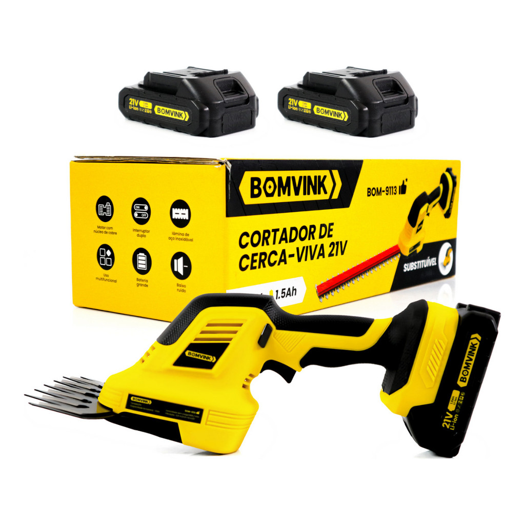 Cortador de Cerca Viva 21V Bateria Li-Ion 1.5Ah Elétrico Jardim Poda Profissional Potente