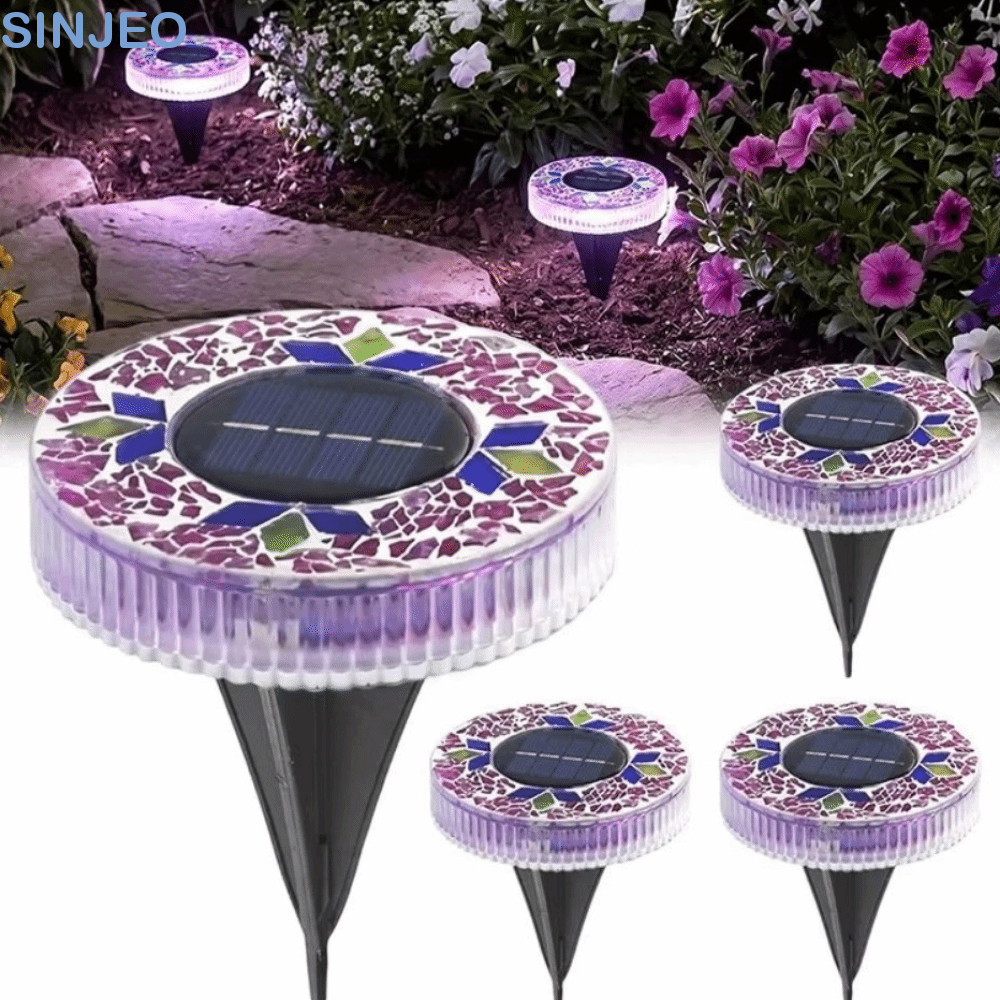 Luz De Disco Solar SINJEO , Sensor À Prova D'água Do Crepúsculo Ao Amanhecer , Luzes LED De Estaca De Jardim , Colorida 