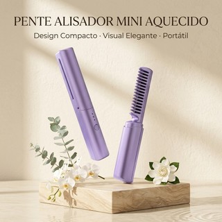 Escova Alisadora Portátil Viagem Mini Prancha Sem Fio Recarregável Escova Elétrica Modela E Alisa Cabelo Bivolt