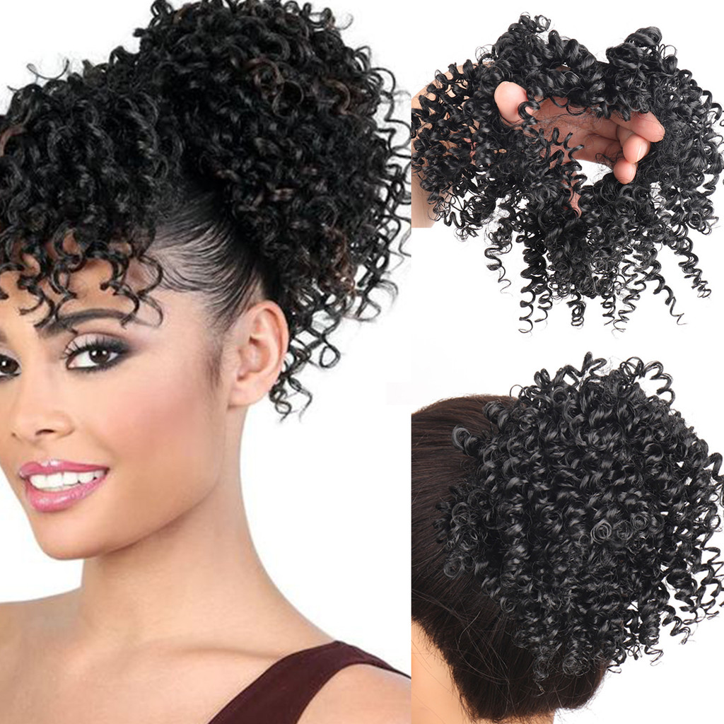 Rolo africano rabo de cavalo preto fibra química peruca rolo parafuso anel saco de cabelo Material seda senhoras anel pe