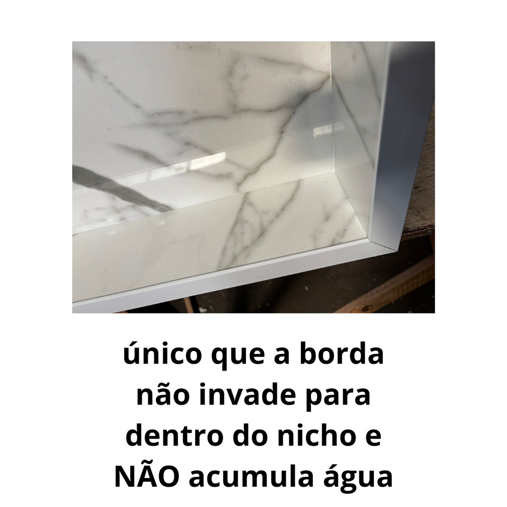 Nicho Porcelanato Zeus Clean Azulado Borda Aluminio Branco 60x32