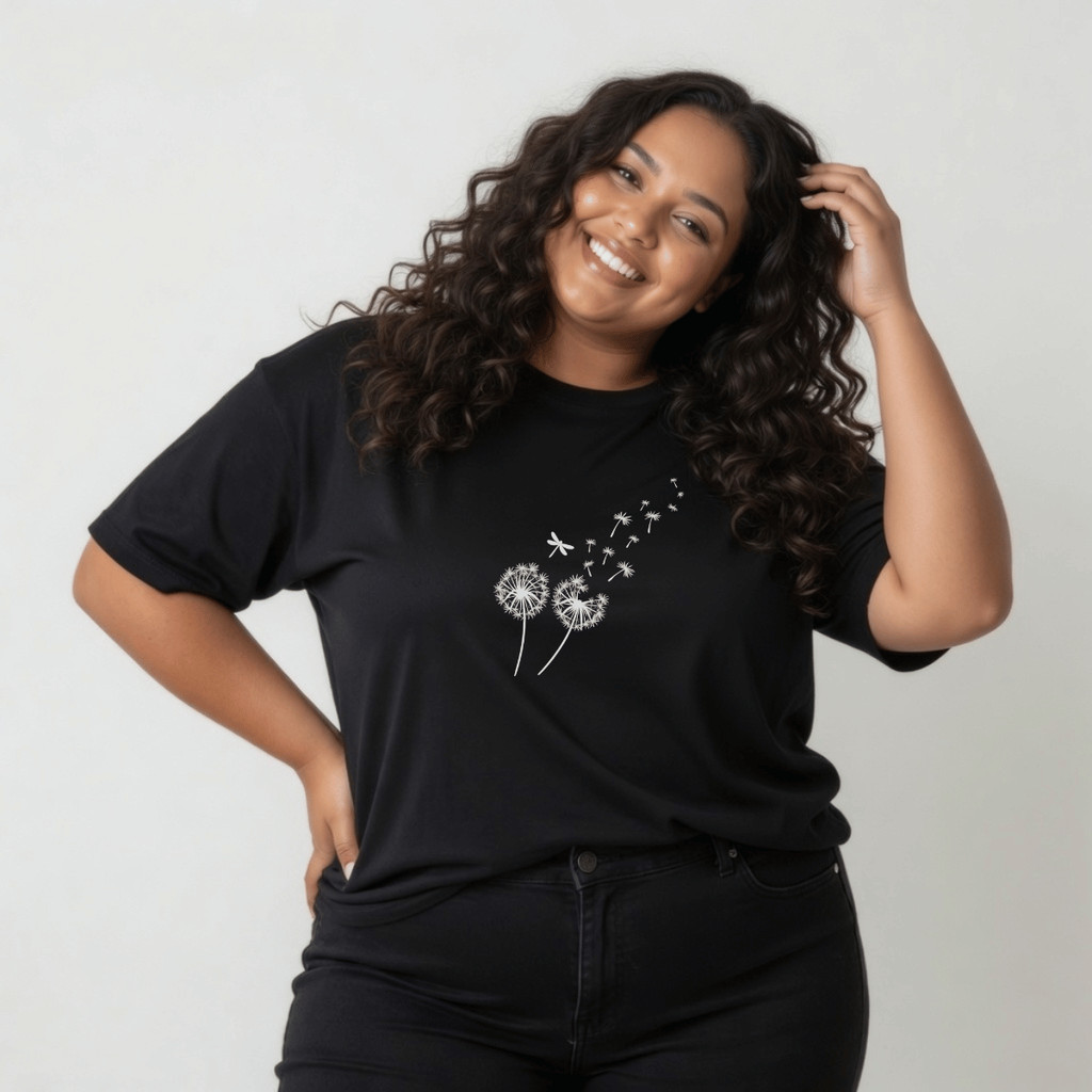 Camiseta Plus Size Feminina Estampada Dente De Leão 100% Algodão Premium Verão Manga Curta Academia Treino