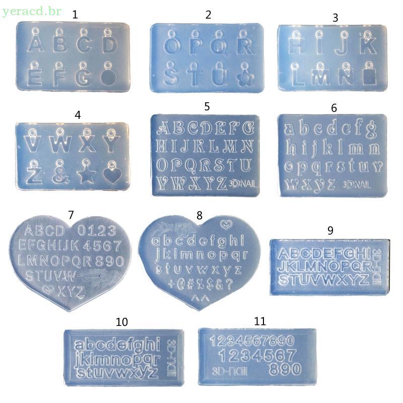 YERA Mini Letras Números 3D Decorações Da Arte Do Prego Cristal UV Molde Epóxi Ornamentos De Unhas De Silicone DIY Jóias