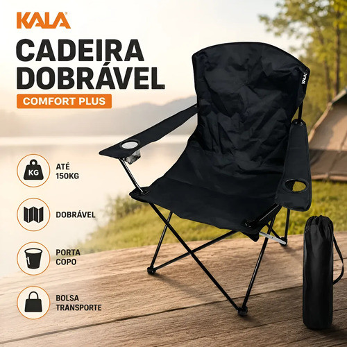 Cadeira Pesca Camping Kala Comfort Plus Dobrável  Porta Copo