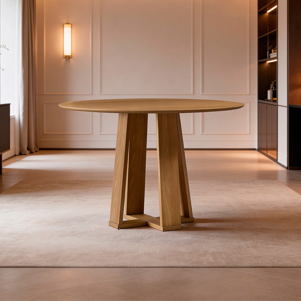 Mesa de Jantar 4 Lugares Redonda 100cm Tampo MDF Belly N01 Ypê - Lyam Decor