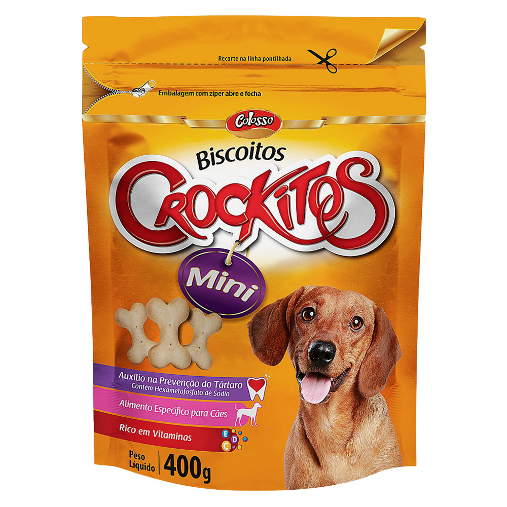 Biscoito para Cachorro Crockitos Colosso Mini 400g Petisco Sabor Frango Snack Cães Adestramento Brinde