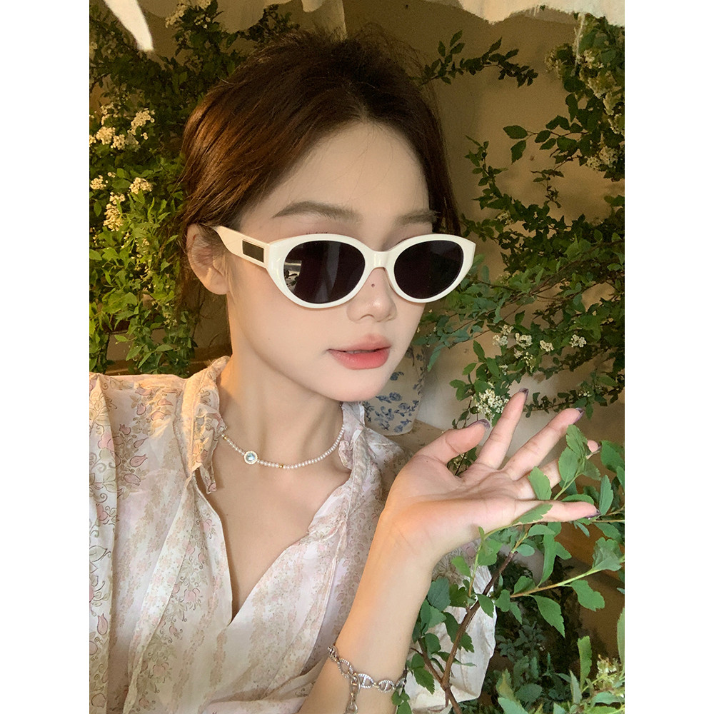 Versão coreana moda óculos de sol brancos feminino High-End olho de gato óculos de sol rosto redondo rosto grande mais m