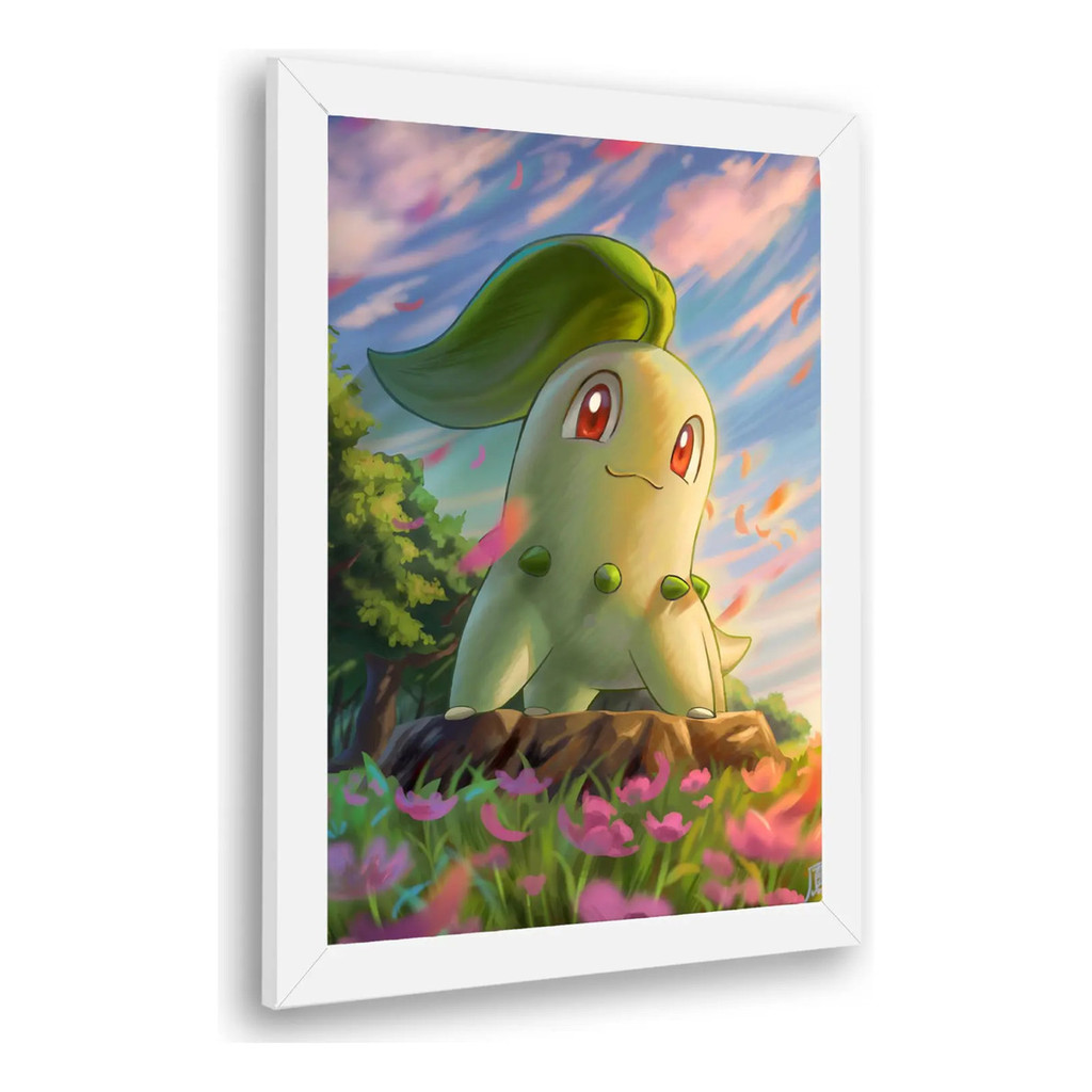 Quadro Decorativo Pokémon Chikorita Arte Emoldurado Decoração Parede