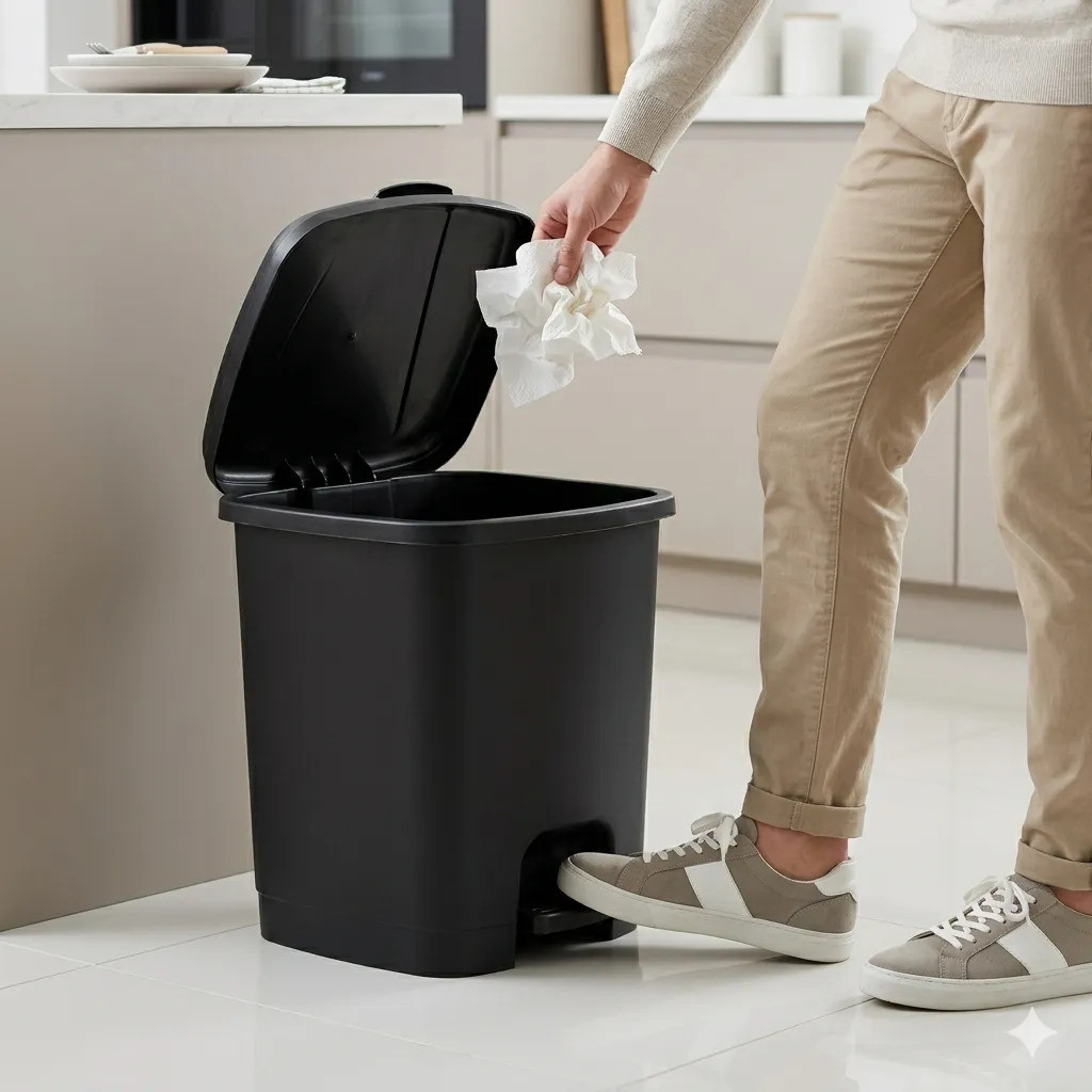 Lixeira Com Pedal 16 Litros Preta Para Cozinha Banheiro Escritório Quarto Organizador Multiuso Plástica Resistente