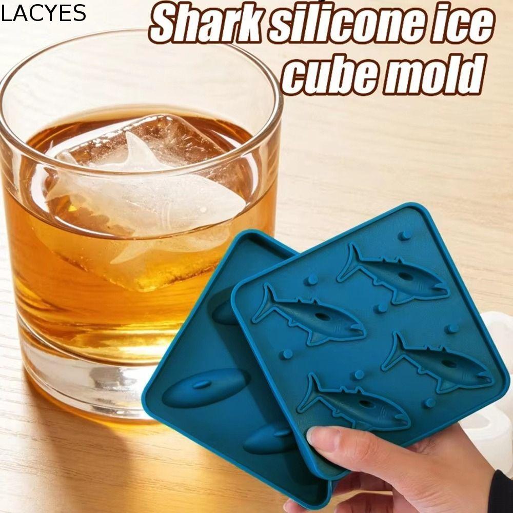 LACYES Molde De Gelo Em Forma De Tubarão , 2 Peças , Bandeja De Cubos 3D De Silicone De 4 Cavidades , Uísque De Qualidad