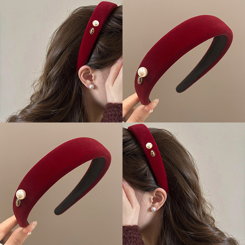 [Estoque pronto] Encore Red Headband Feminino 2025 Novo estilo High Skull Top Velvet Headband High-End Acessórios de cab