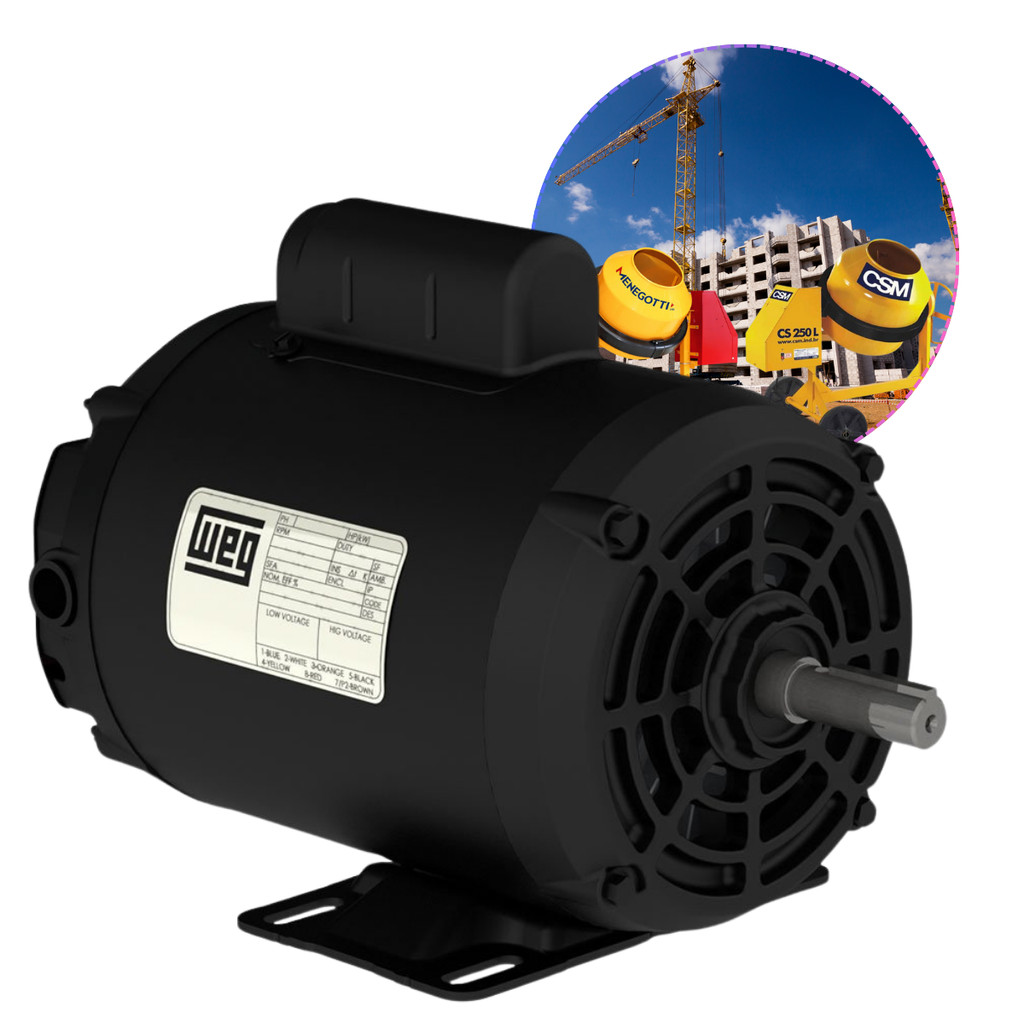 Motor Elétrico Monofásico Para Betoneira Compressor 1cv Baixa Rotação Weg