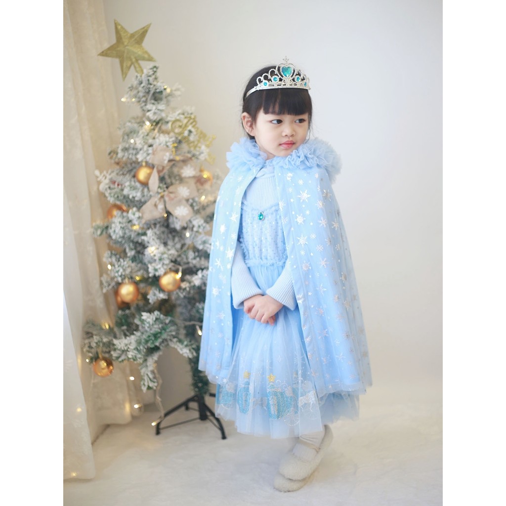 Estoque pronto!Capa de lã azul Elsa para meninas, capa de gaze congelada, vestido de princesa, casaco, xale de bebê