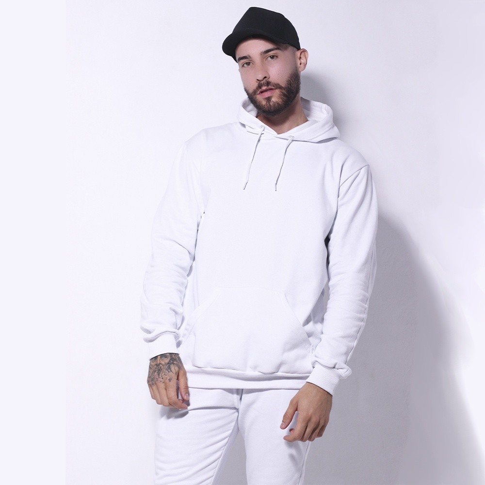 Conjunto Moletom Blusa Canguru e Calça Flanelado Premium Branco Masculino e Feminino Liso Sem Estampa Unissex