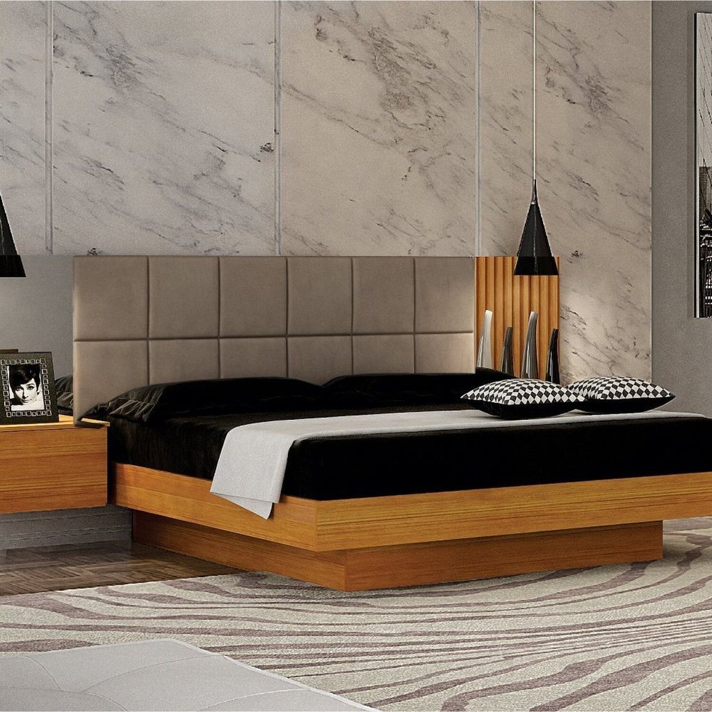 Cama Casal/Queen Cabeceira com 2 Mesas de Apoio Braga Marrom/Cinamomo Cinamomo