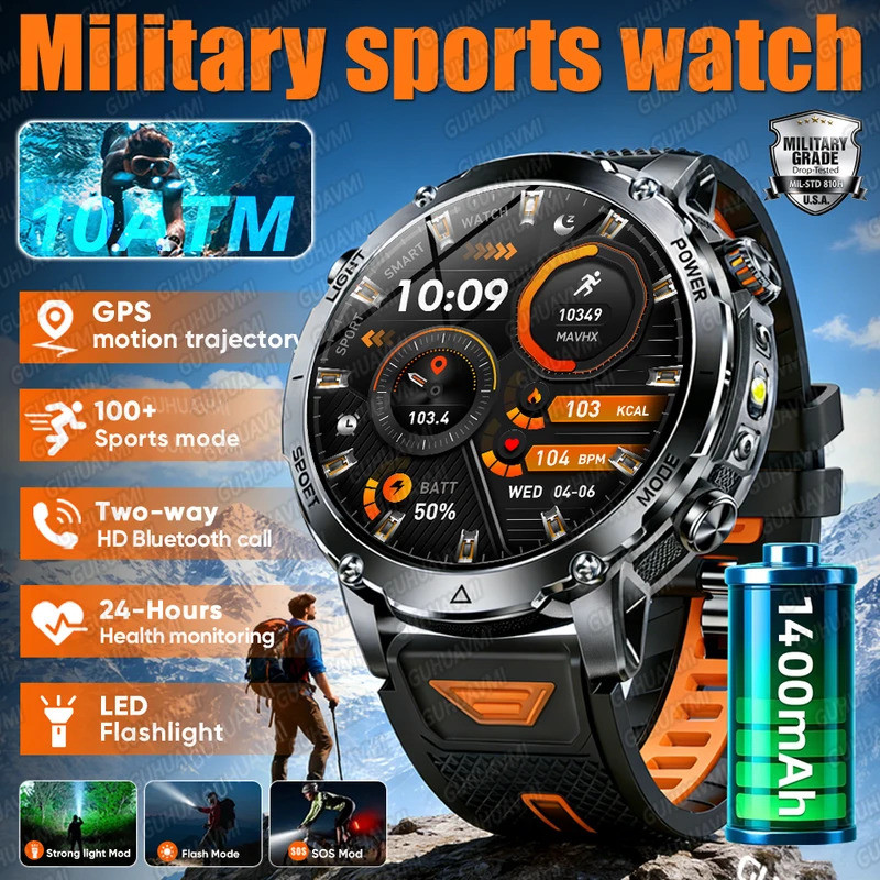 Novo Tanque Ultra 1400mAh Bateria Militar Smartwatch Relógio Inteligente À Prova Dwaterproof Água Freqüência Cardíaca Tá