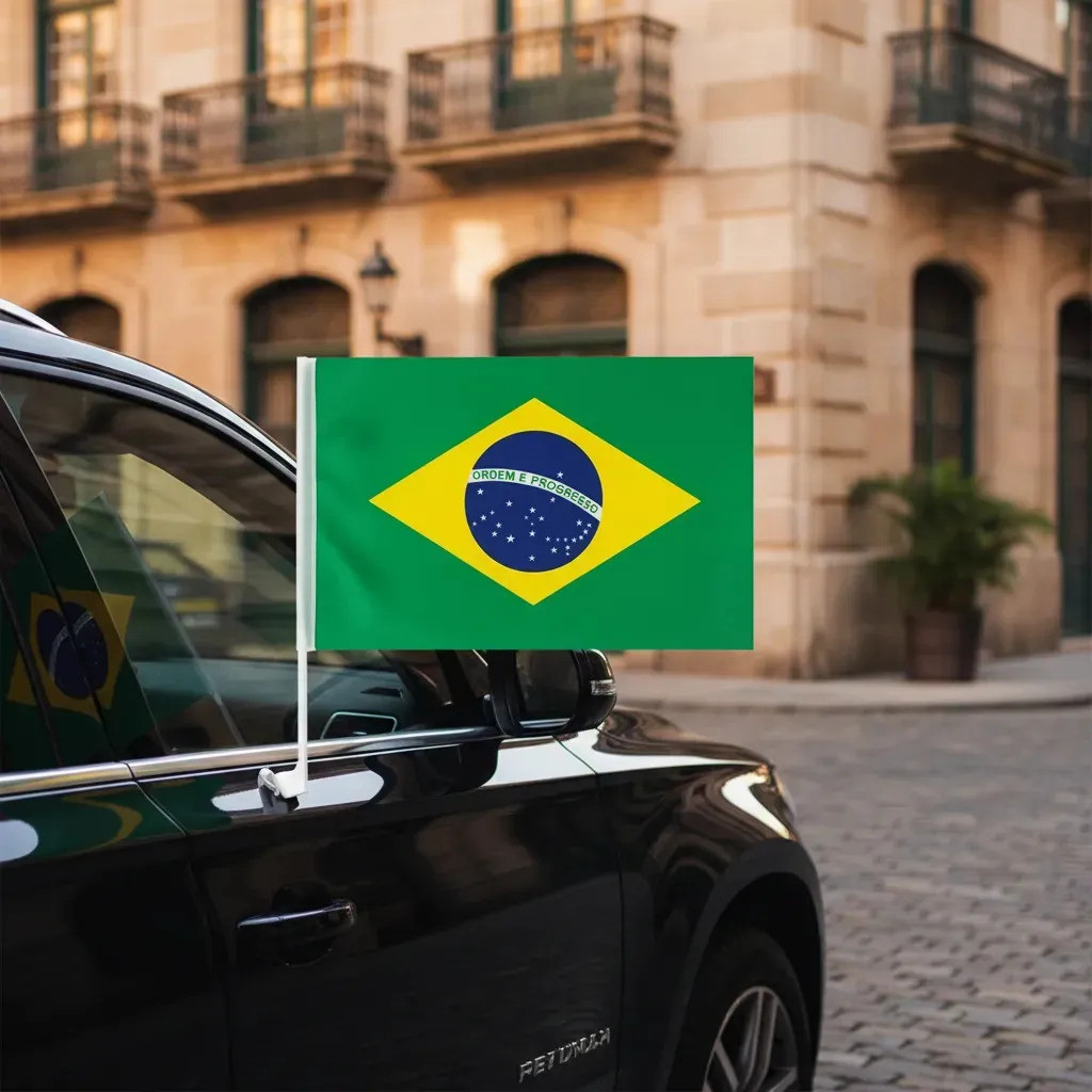 kit 2 bandeiras Do Brasil copa do mundo Em Poliéster Para vidro j Carro Com Mastro