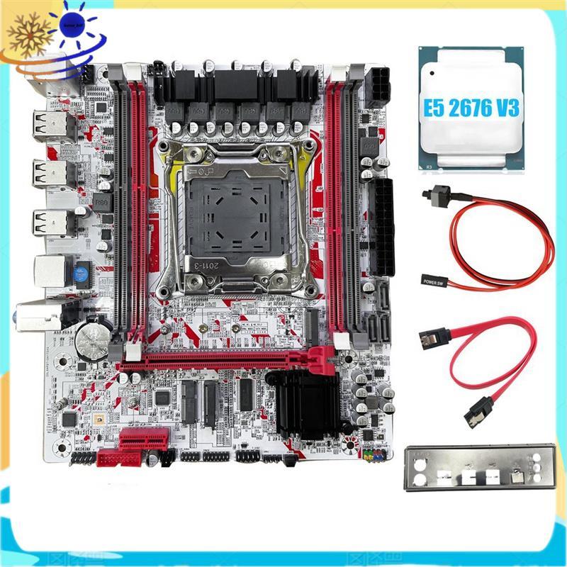 [Le's Shop] Placa-Mãe X99 + CPU E5 2676 V3 X99G757 Para Jogos LGA 2011-3 DDR3 HM55 Chip Suporta Até 64 Gb De Memória
