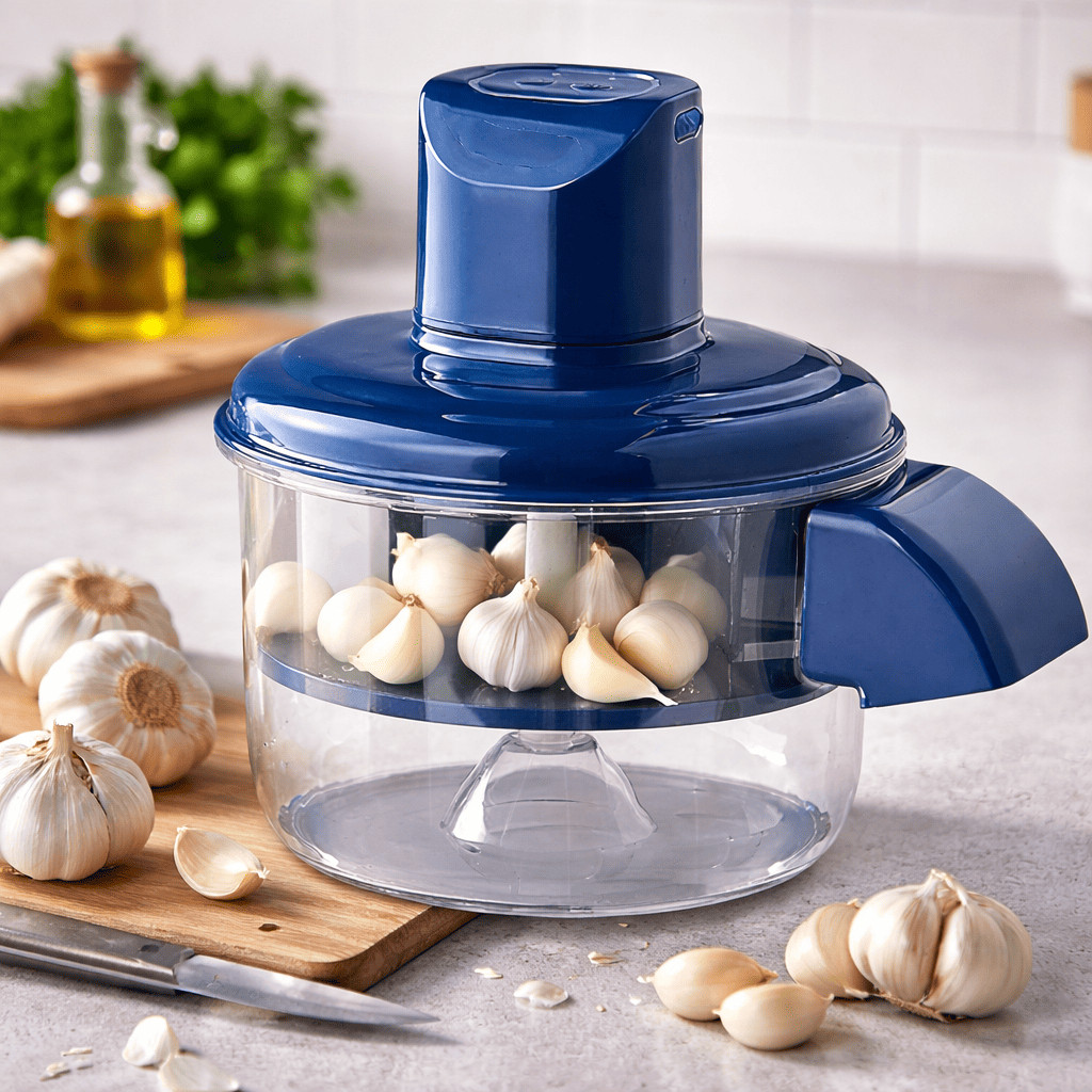 Triturador Manual de Alho e Temperos Premium 500ml – Processador Multifuncional de Cozinha com Lâminas de Aço Inox