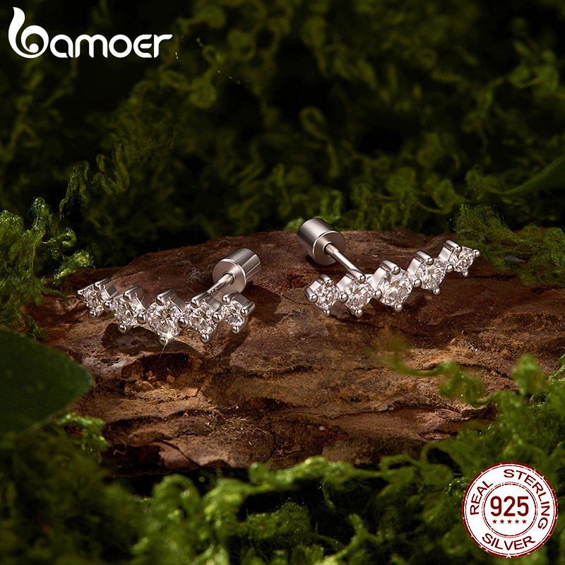 Brincos De Moissanite De Prata Esterlina 925 Bamoer Brilhando Com Joias De Certificado Para Presente Feminino — imagem 2 de 2