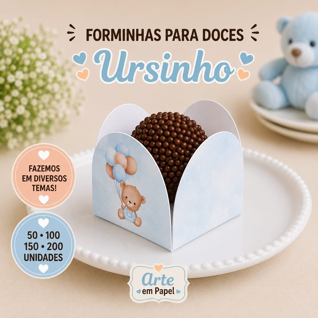 Forminhas Para Doces Personalizadas 4 Pétalas URSINHO AZUL Envio 24H Festa Aniversário Brigadeiro