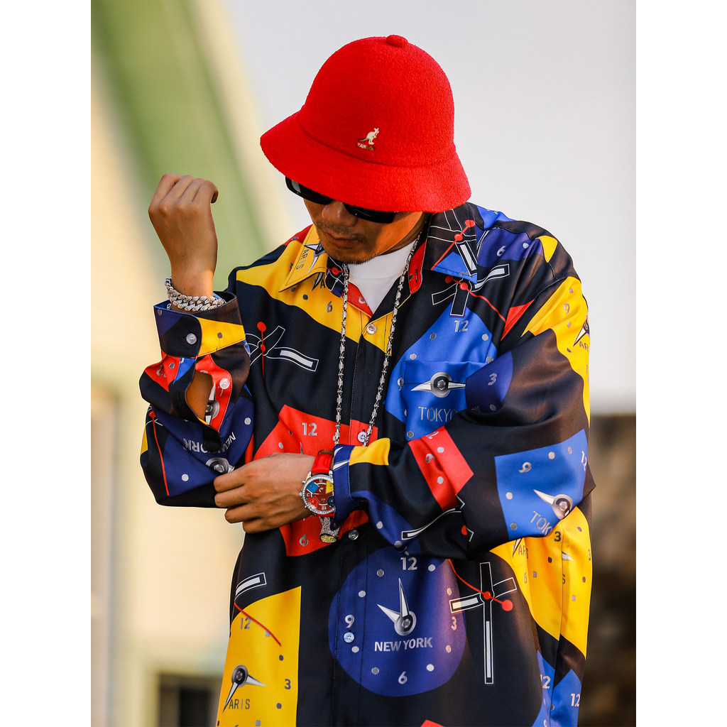 Acusa americano Casual cinco região fuso horário cor Dial camisa de manga comprida estilo gordo estilo Hip-Hop estilo ou