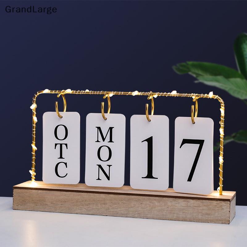 [GrandLarge] Calendário Flip Com Luz Para Mesa De Perpétuo De Madeira Exibição De Data Do Mês Decoração De Escritório Do