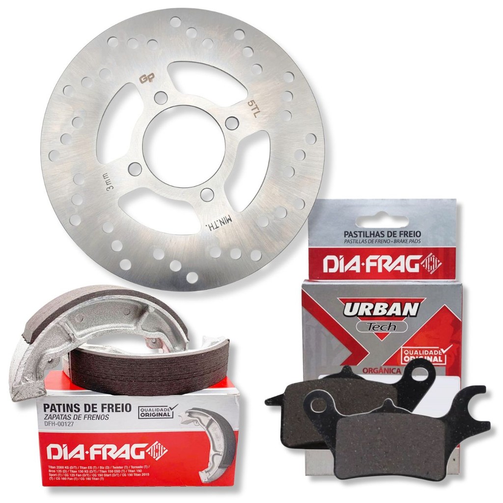 Disco de Freio Dianteiro Neo 125 Ubs + Pastilhas e Lonas Diafrag