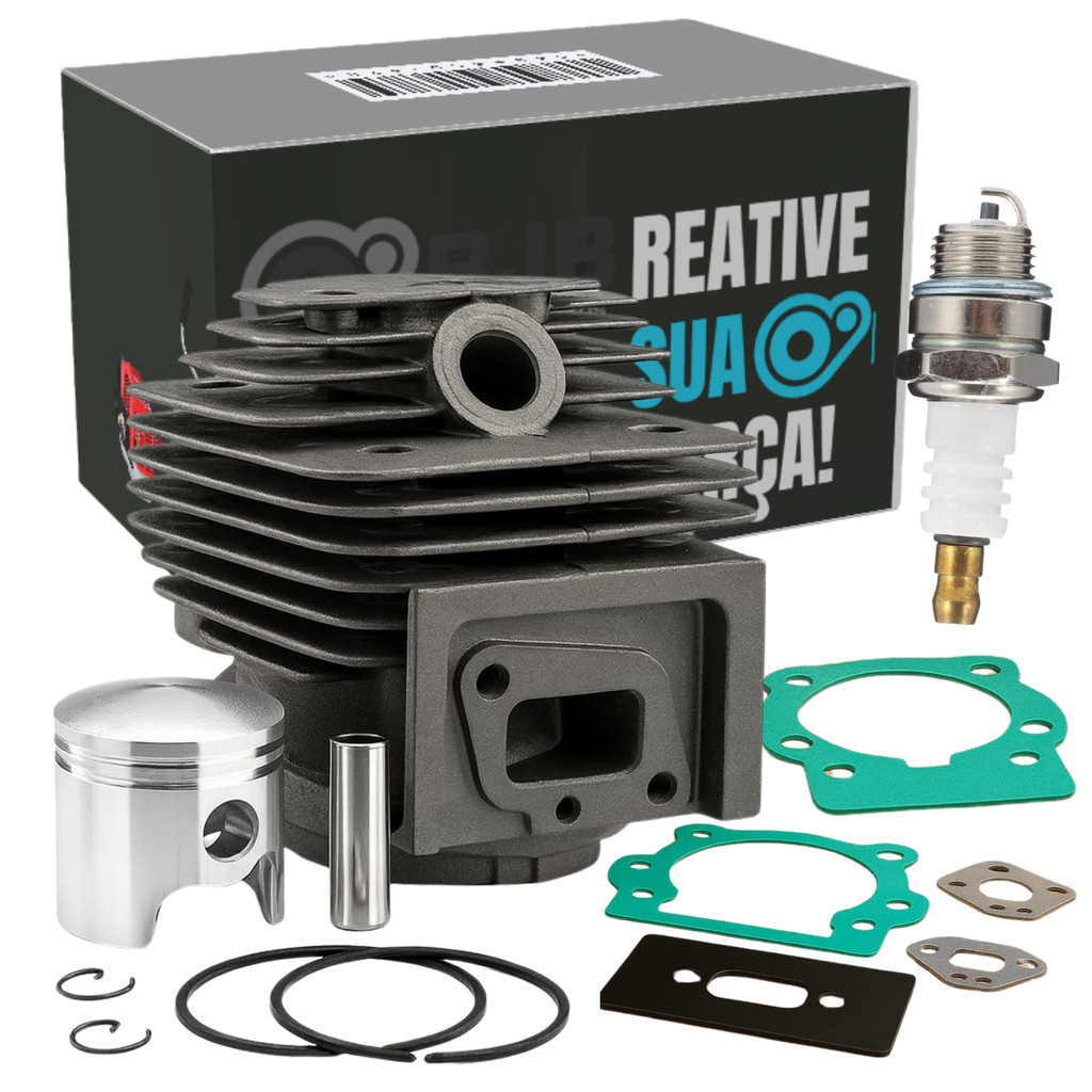KIT CILINDRO PISTÃO E ANÉIS + JUNTA + VELA PARA ROÇADEIRA 52CC COM 44MM Compatível Toyama, Vulcan, Garthen Nakasaki