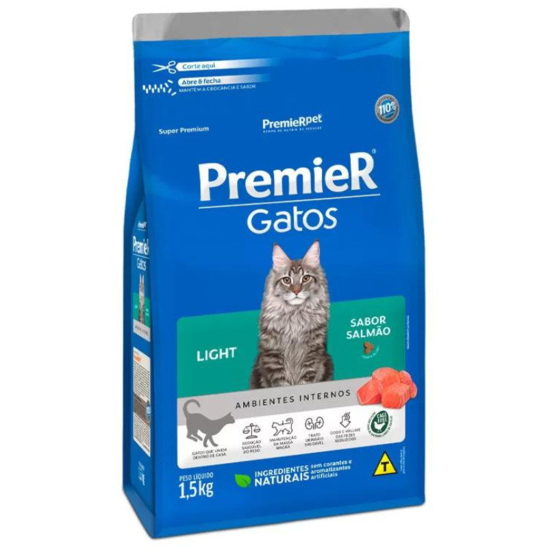 Ração PremieR Ambientes Internos light gatos adultos salmão 1,5kg em Oferta na Shopee