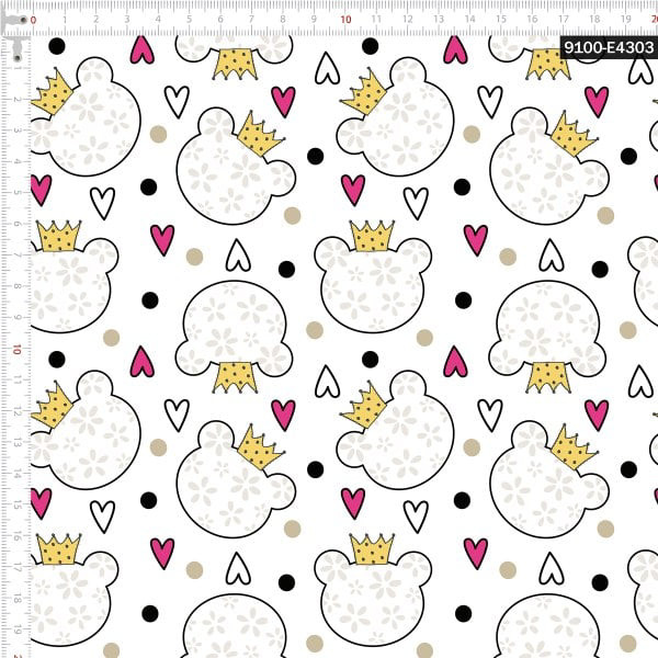 Tecido Tricoline Estampado Digital Silhueta do Urso Rei Patchwork Costura Ateliê Pano DIY Artesanato