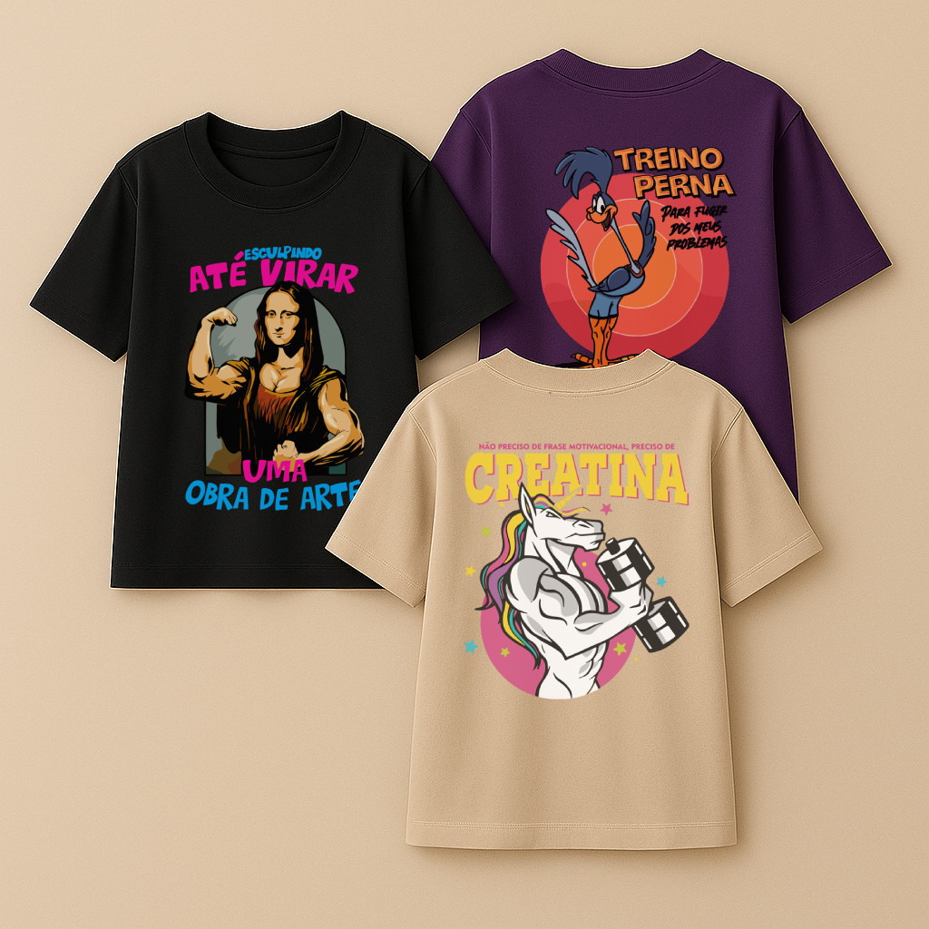 Kit 3 Camisetas Femininas Conjunto de Academia Oversized 100% Algodão Camiseta Larga