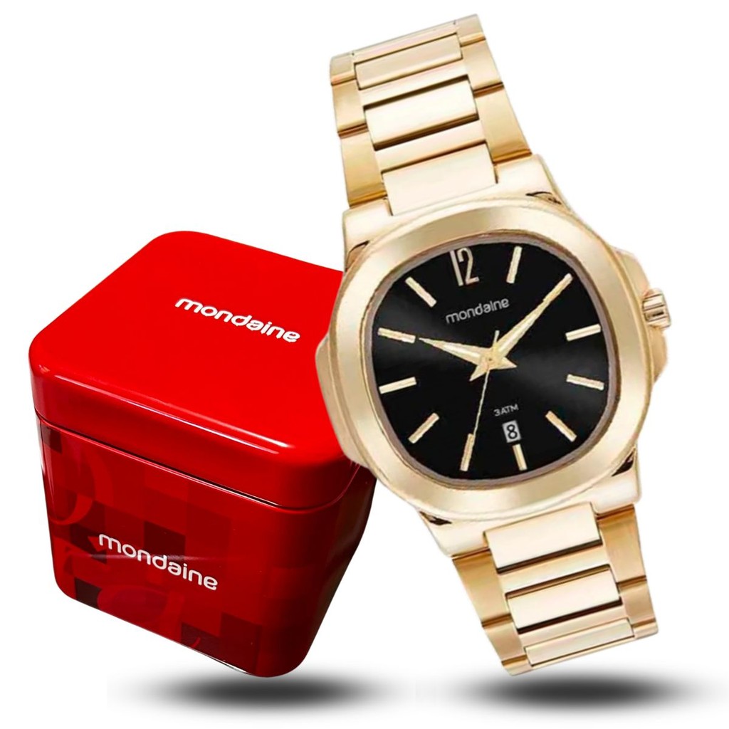 Relógio Mondaine Masculino Dourado Quadrado Vintage Original