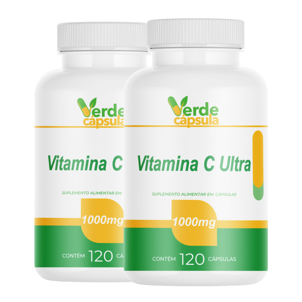 Kit 2 Vitamina C 1000mg 240 Cápsulas - Ácido Ascórbico 1g - Verde Cápsula