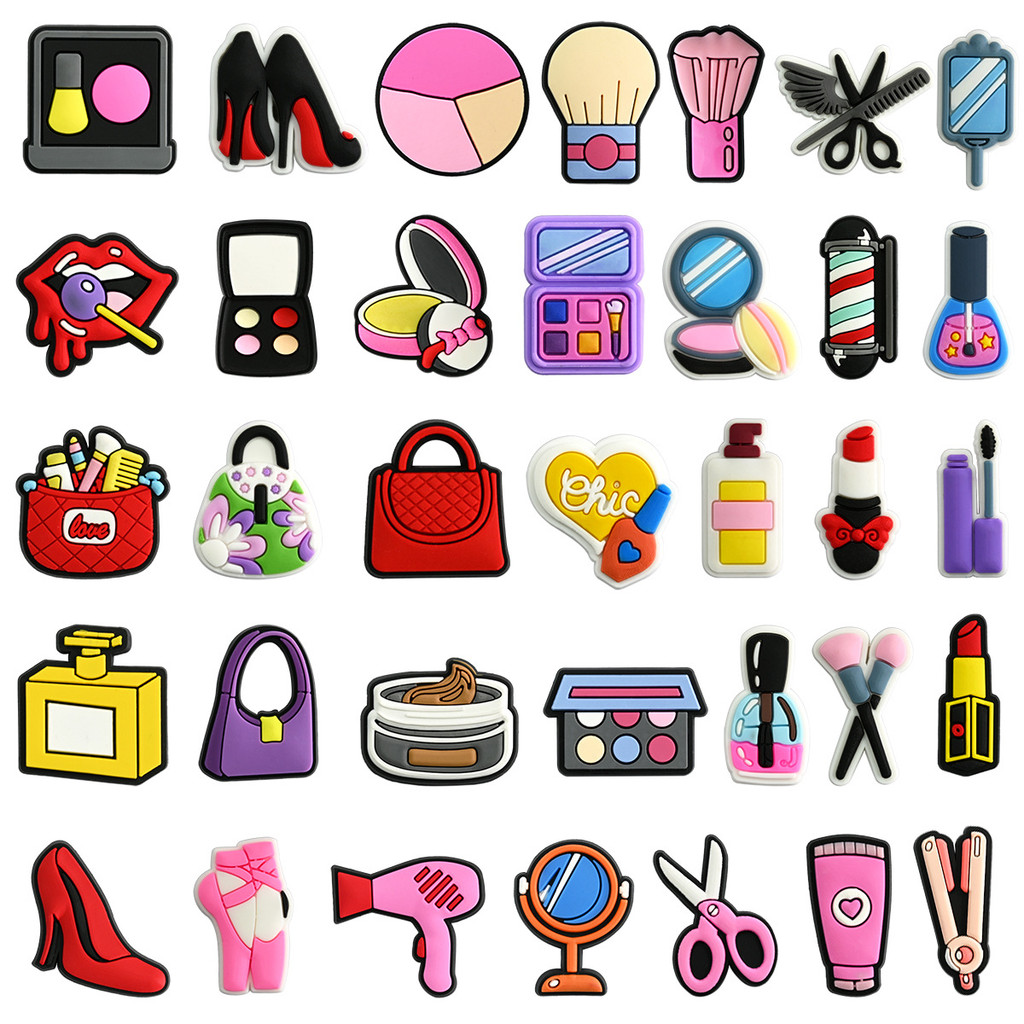68 acessórios de estilo de cosméticos de desenho animado são adequados para sapatos, sandálias, decorações de PVC e alfi
