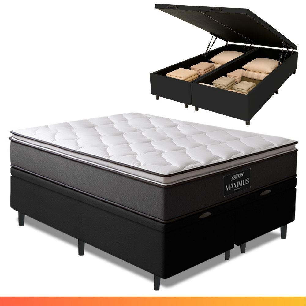 Cama Box Baú King Gazin Molas Ensacadas Maximus Cinza/P&B