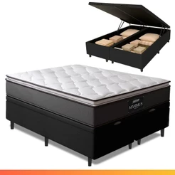 Cama Box Baú King Gazin Molas Ensacadas Maximus Cinza/P&B