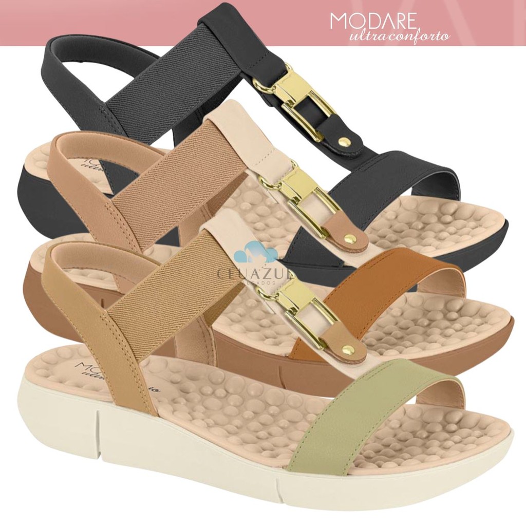 Sandália Feminina Modare Ortopédica Fivela Dourada Elástico Ultraconforto em Oferta na Shopee