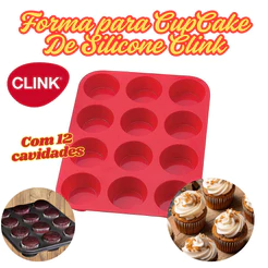 Forma De Silicone Clink 150G CupCake Bolo Multicolorido 29x23Cm Doces Molde 12 Cavidades