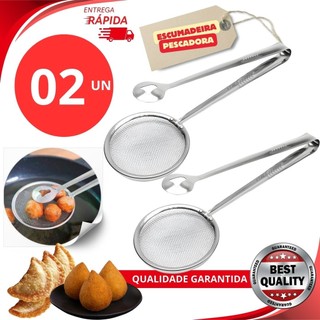 Kit 02 - Escumadeira Pescadora Para Fritura C/pegador Em Inox 2 Em 1 Variáveis Utilidades Premium