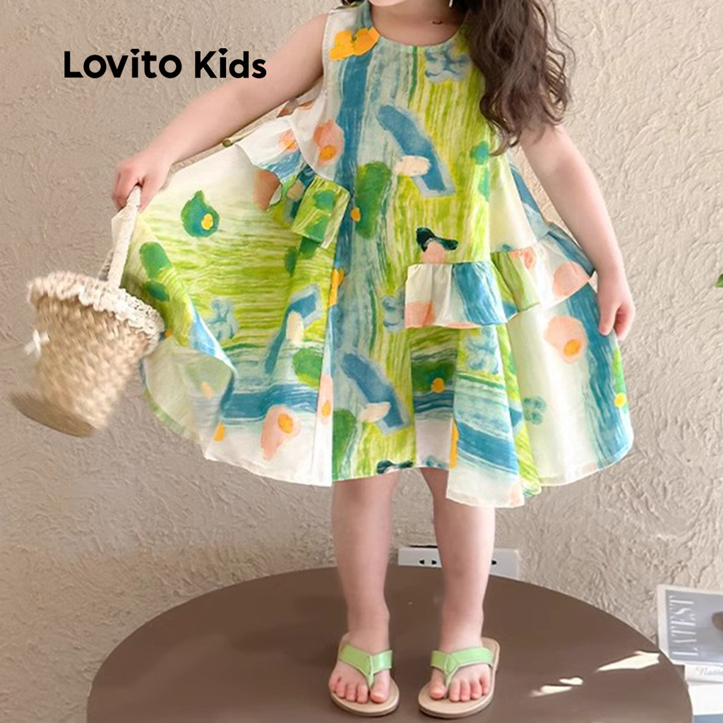 Lovito Kids Vestido Fofo para Menina Primavera/verão Vestido multicolorido LNL115182 em Oferta na Shopee