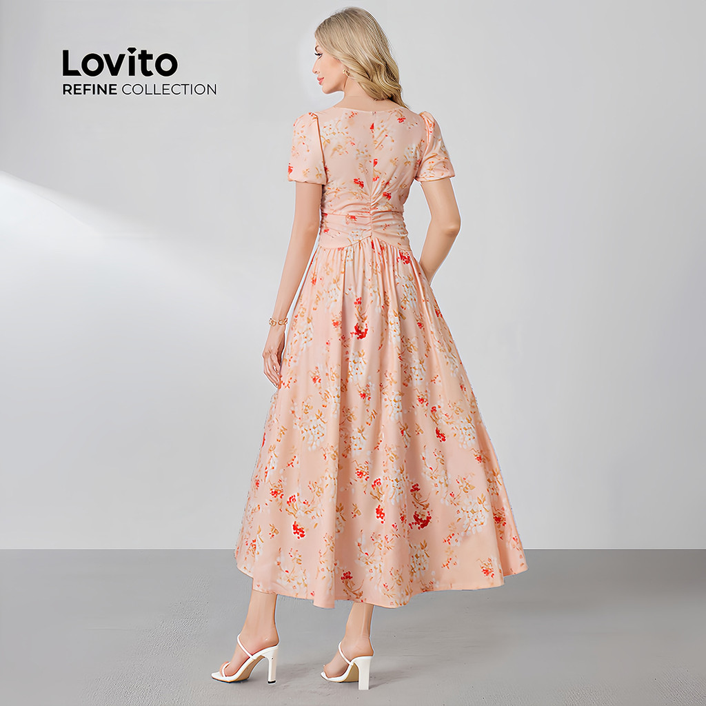 Detalhes do (Lovito Refine) Vestido Elegante com Zíper e Franzido Primavera/verão para Mulheres LR18L113