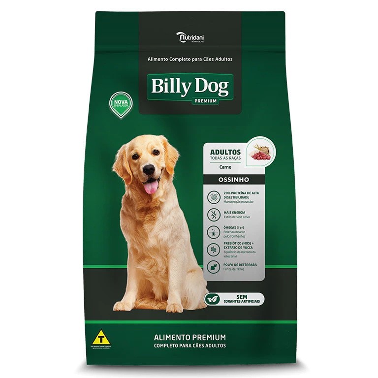 Ração Billy Dog Adultos Ossinhos Carne 15kg