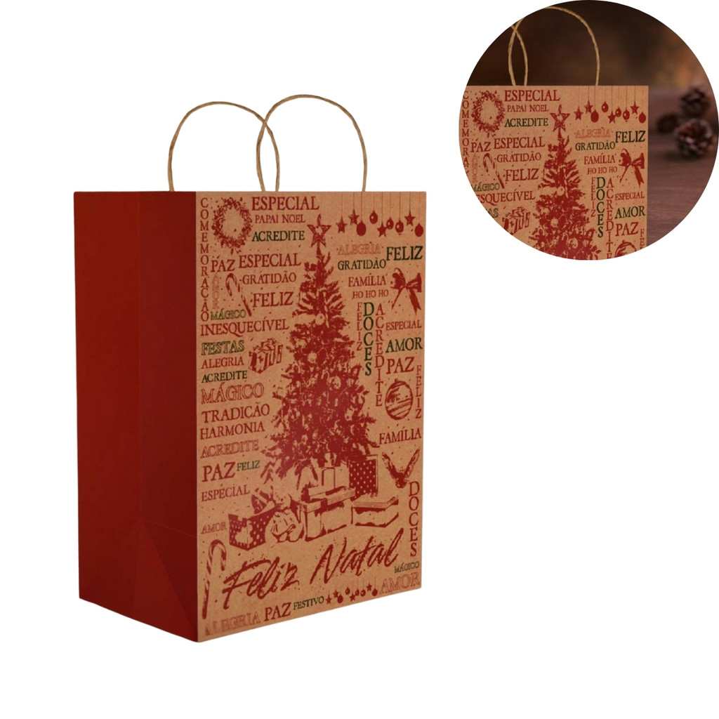 30 SACOLA NATAL PP 12X12X25 - NATAL ESSENCIA KRAFT 5661 (NATAL 2025 IDEIA) (CHOCO) · foto 2