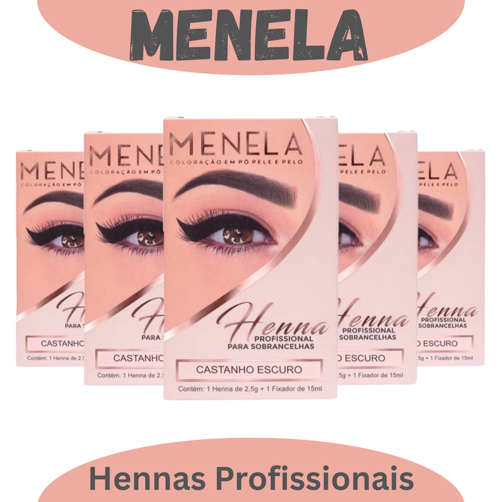 Henna Profissional Menela para Sobrancelhas – Fixação Intensa e Longa Duração – Cores Variadas