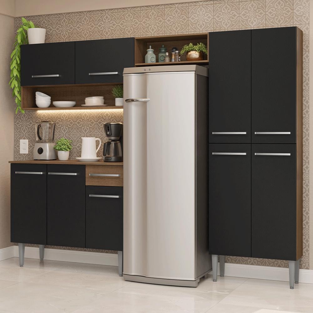 Armário de Cozinha Completa 229cm Rustic/Preto Emilly Madesa 017 em Oferta na Shopee