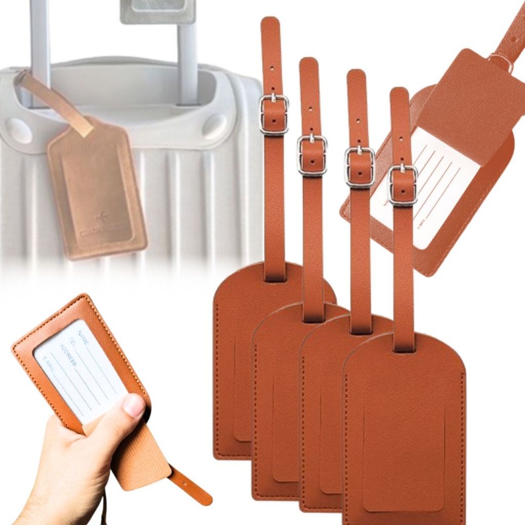 Kit de 1 a 4 Tag Identificador de Mala em Couro PU-Alta qualidade Premium em Oferta na Shopee